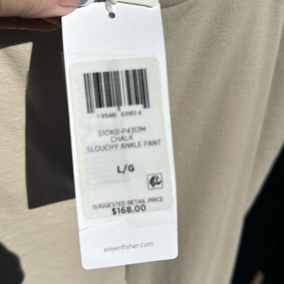 NWT Eileen Fisher Organic Cotton blend  chalk slouchy Ankle Pants L $168 - Picture 4 of 7